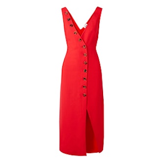 Christy Button-Detailed Pique Midi Dress