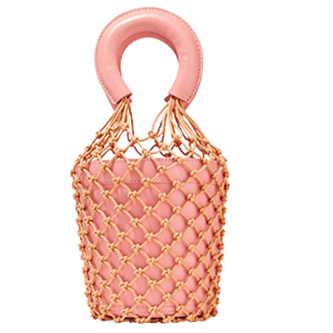 Moreau Macramé And Leather Bucket Bag in Quartz Pink