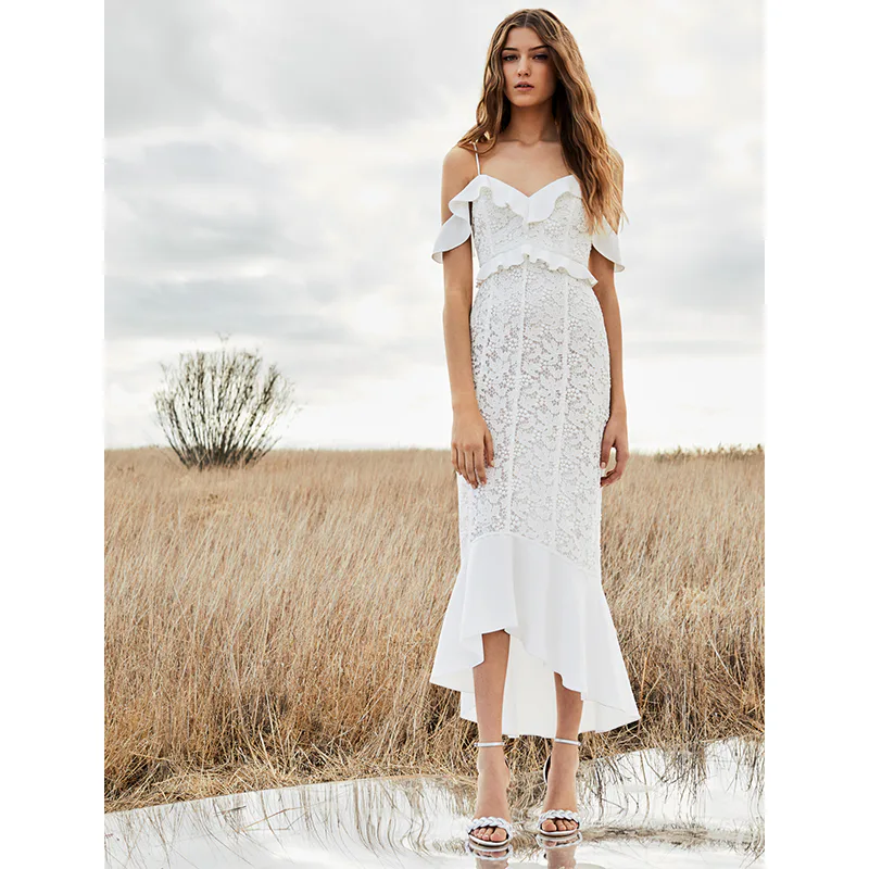 chinese dress ladies Zoya Tie-Up Back Lace Maxi Dress White main image 1