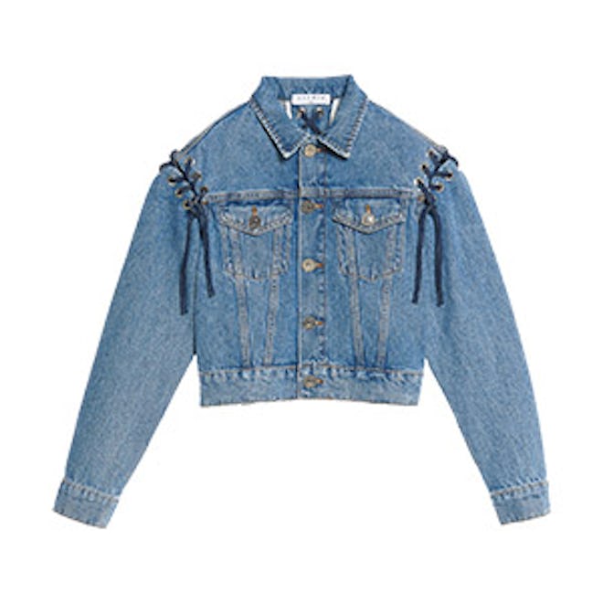 Denim Jacket with Lace-Up Details