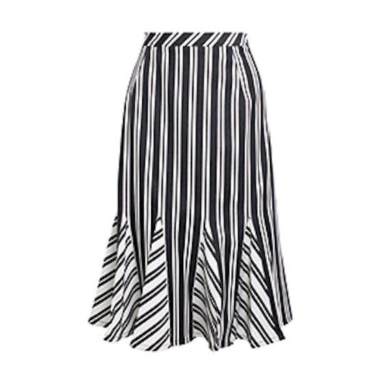 Fluted Striped Stretch Wool And Cotton-Blend Skirt