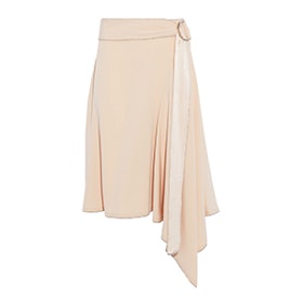 Belted Satin-Trimmed Crepe Skirt