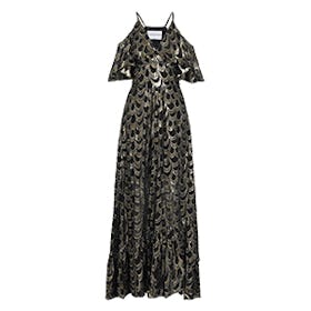 Cold-Shoulder Ruffled Metallic Fil Coupé Silk-Blend Chiffon Gown
