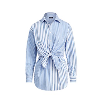Tie-Front Striped Cotton Shirt