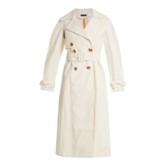 Double-Breasted Coated Linen-Blend Trench Coat