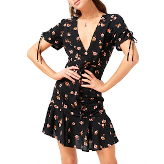 Floral Ruched Surplice Dress
