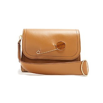 Pin-Detail Leather Shoulder Bag