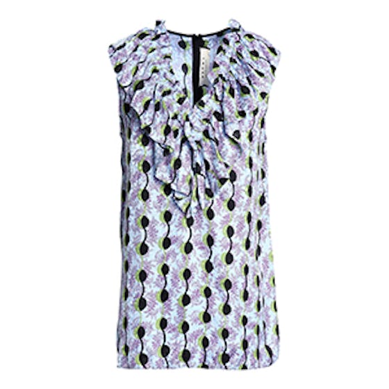 Ruffle-Trimmed Printed Silk Top