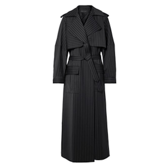 Pinstriped Wool Trench Coat
