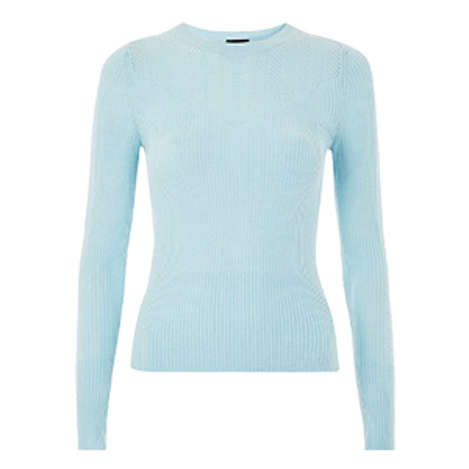 Pale Blue Pointelle Detail Top