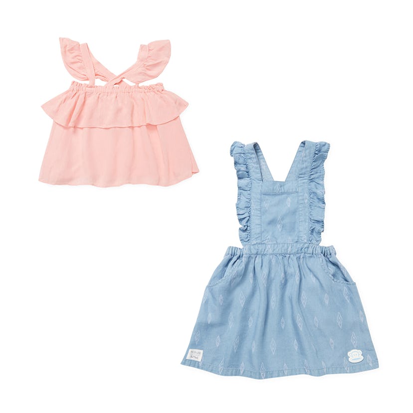 Pink and blue baby overalls 