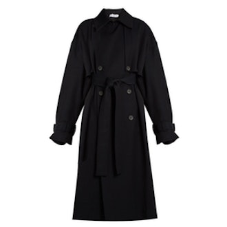 Displaced-Sleeve Oversized Twill Trench Coat