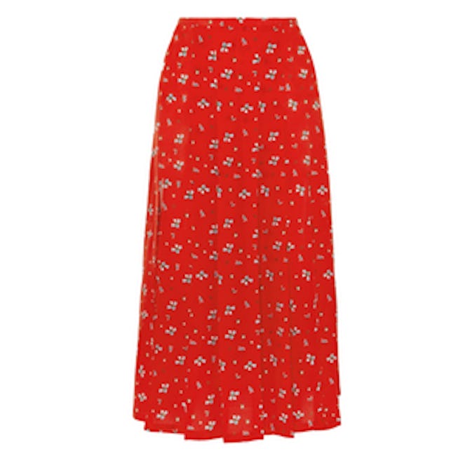 Georgia Pleated Floral-Print Silk Midi Skirt