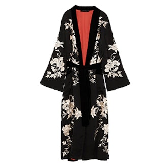 Contrasting Embroidered Kimono