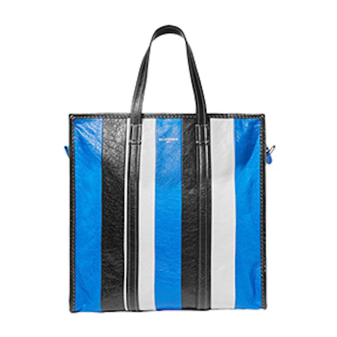 Bazar Striped Textured-Leather Tote