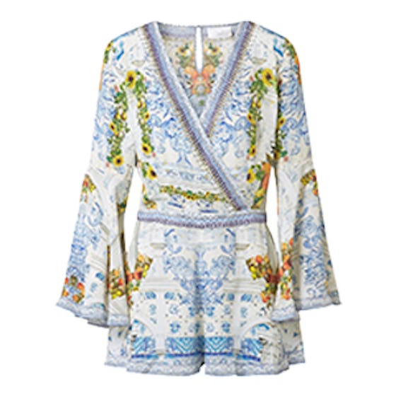 Embellished Printed Silk Playsuit