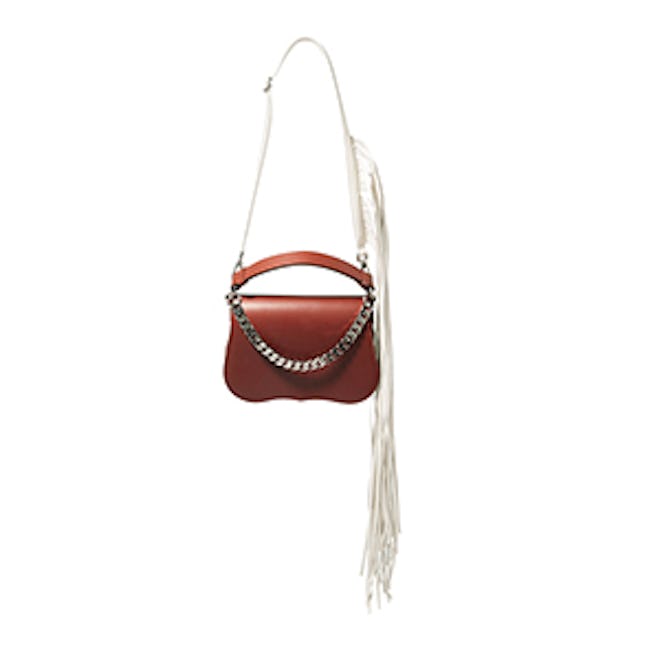 Fringed Chain-Trimmed Leather Shoulder Bag