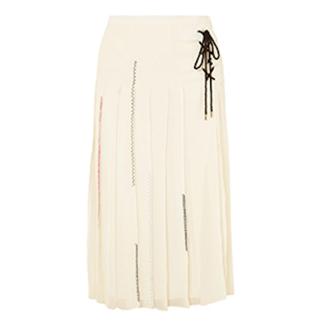 Lace-Up Pleated Silk-Chiffon Midi Skirt