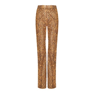 Straight, High-Rise Pants In Python-Print Leather