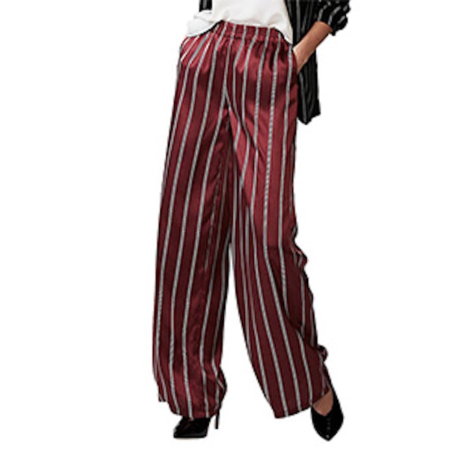 Petite Mid Rise Striped Wide Leg Dress Pants