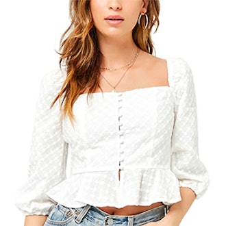 Eyelet Square-Neck Top