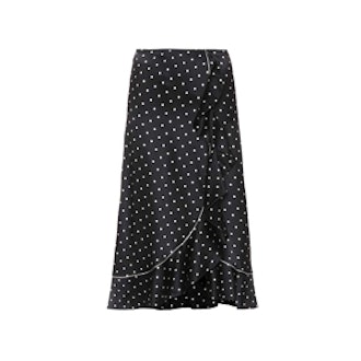 Polka-Dot Silk Satin Skirt