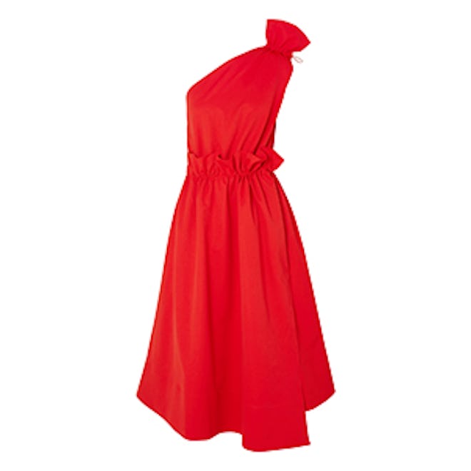 One-Shoulder Ruffled Jersey Midi Dress
