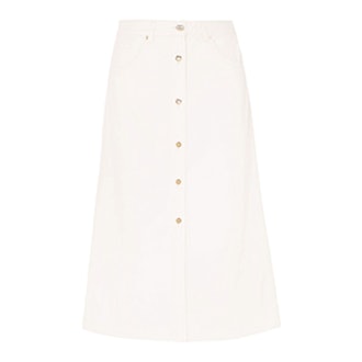 The Button Front Denim Midi Skirt