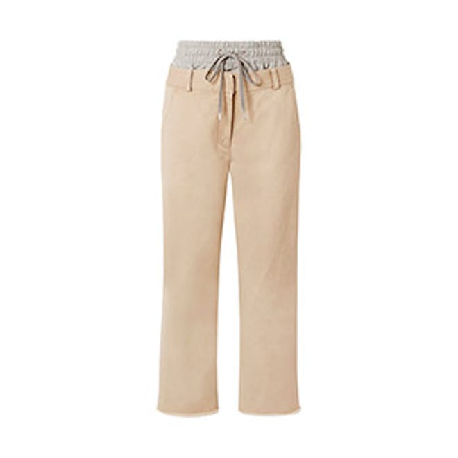 Layered Cotton-Gabardine And Stretch-Jersey Straight-Leg Pants
