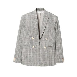Double-Breasted Check Suit Blazer