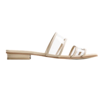 Beige Square Toe Clear And Leather Sandals