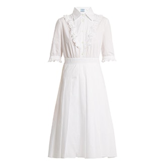 Ruffle-Trimmed Cotton-Poplin Dress