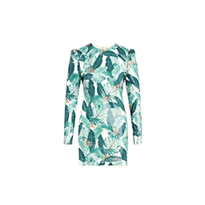 Amelia Palm Printed Sequin Mini Dress