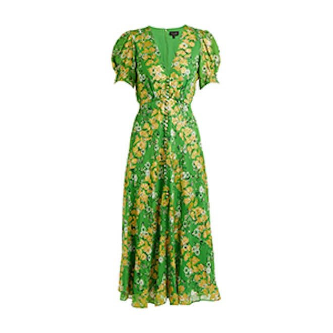 Lea Floral-Jacquard Puff-Sleeved Silk-Blend Dress