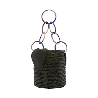 M’O Exclusive Medium Ring Embellished Straw Bucket