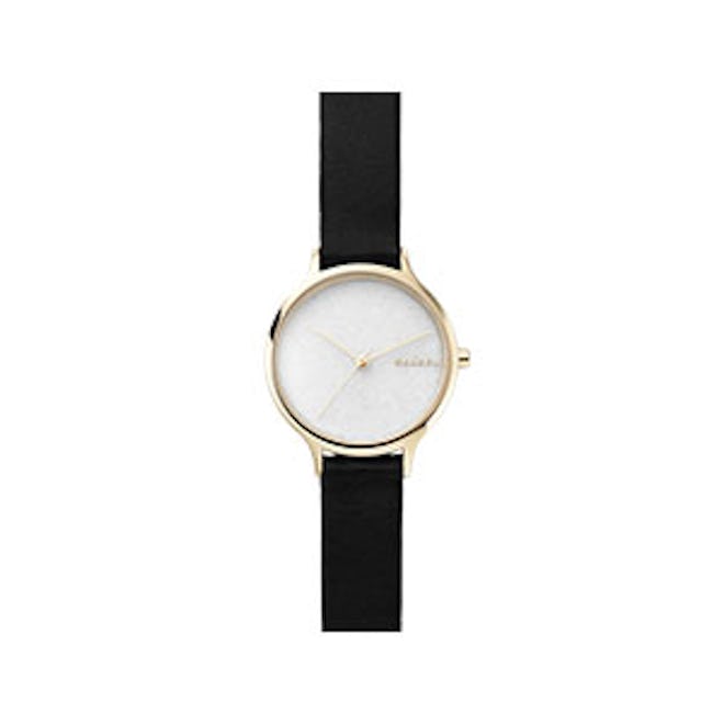 Anita Black Leather Stone Watch