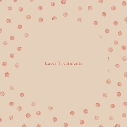 "Laser Treatments" text sign on a light brown background with pink dots