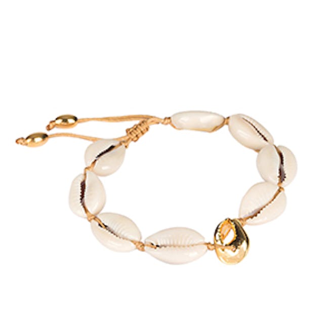 Natural Large Poka Shell Bracelet With Gold Crab Shell