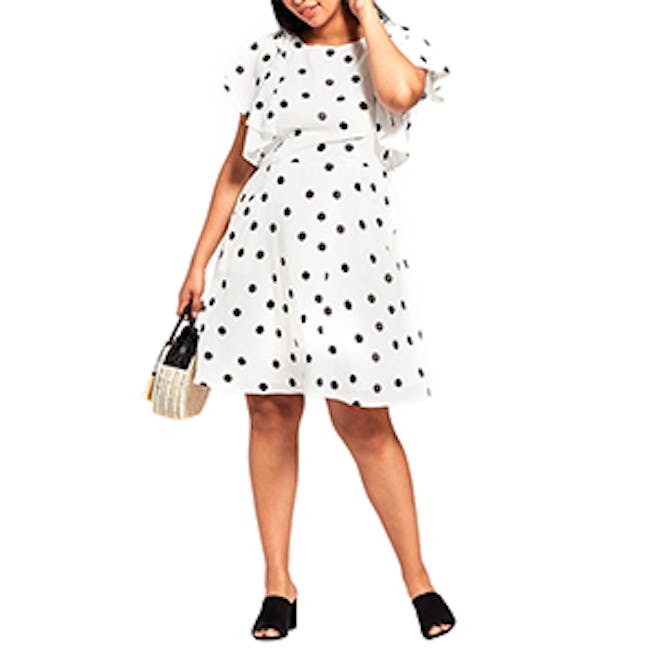 A New Day Plus Size Polka Dot Short Sleeve Ruffle Sleeve Dress