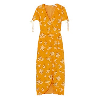 Wrap-Effect Floral-Print Silk Midi Dress