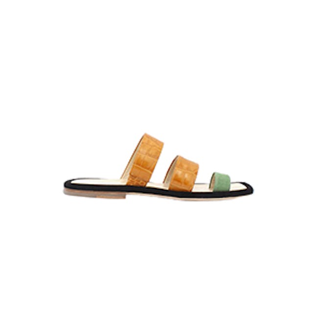 Marissa Sage Green Suede + Tan Leather Croc Three Strap Sandal