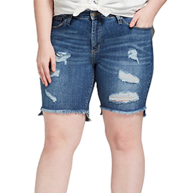 Women’s Plus Size Destructed Bermuda Jean Shorts