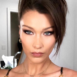 A closeup of Bella Hadid with a smoky eye 