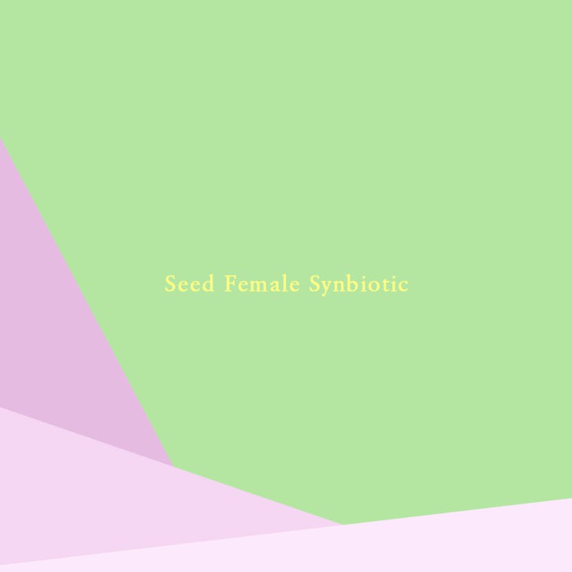 "Seed Female Synbiotic" text on a pink and green background