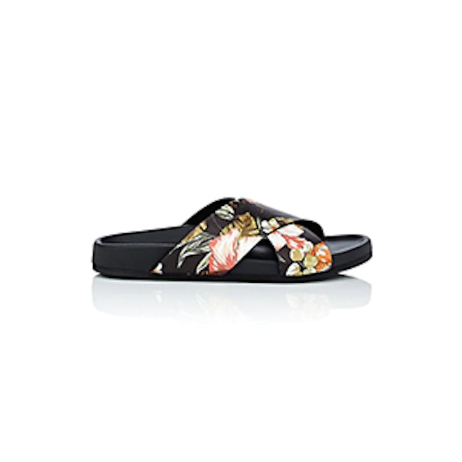Floral Leather Slide Sandals