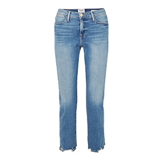 FRAME Le High Cropped Frayed Straight-Leg Jeans