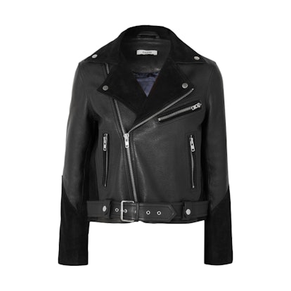 Ganni Lloyd Suede-Paneled Textured-Leather Biker Jacket