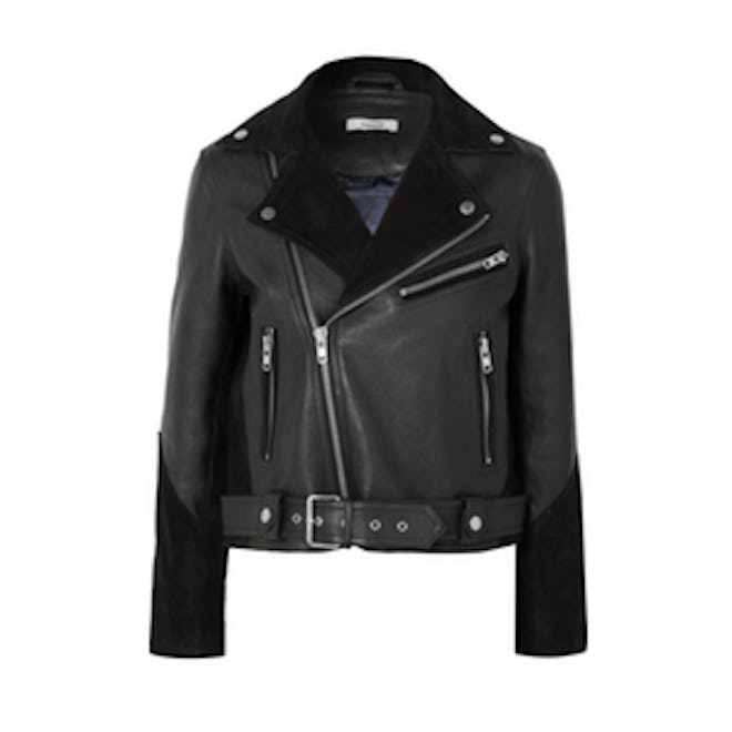 Ganni Lloyd Suede-Paneled Textured-Leather Biker Jacket