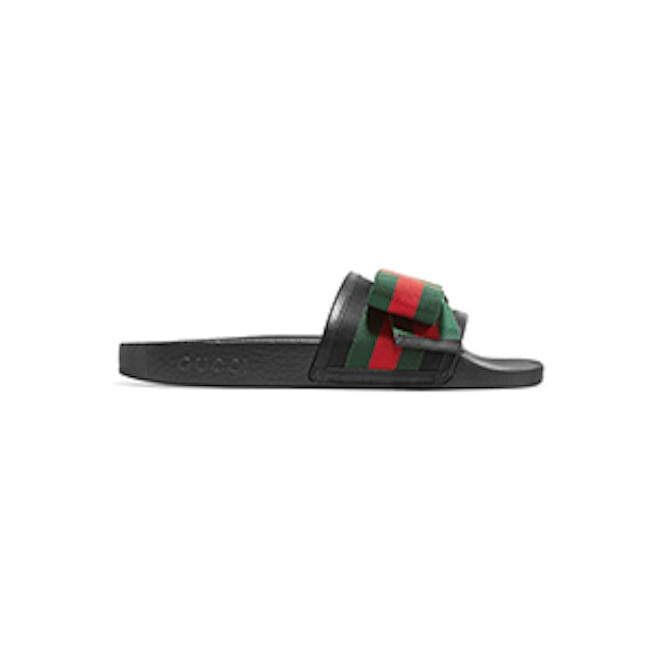 Gucci Pursuit Bow-Embellished Satin and Rubber Slides