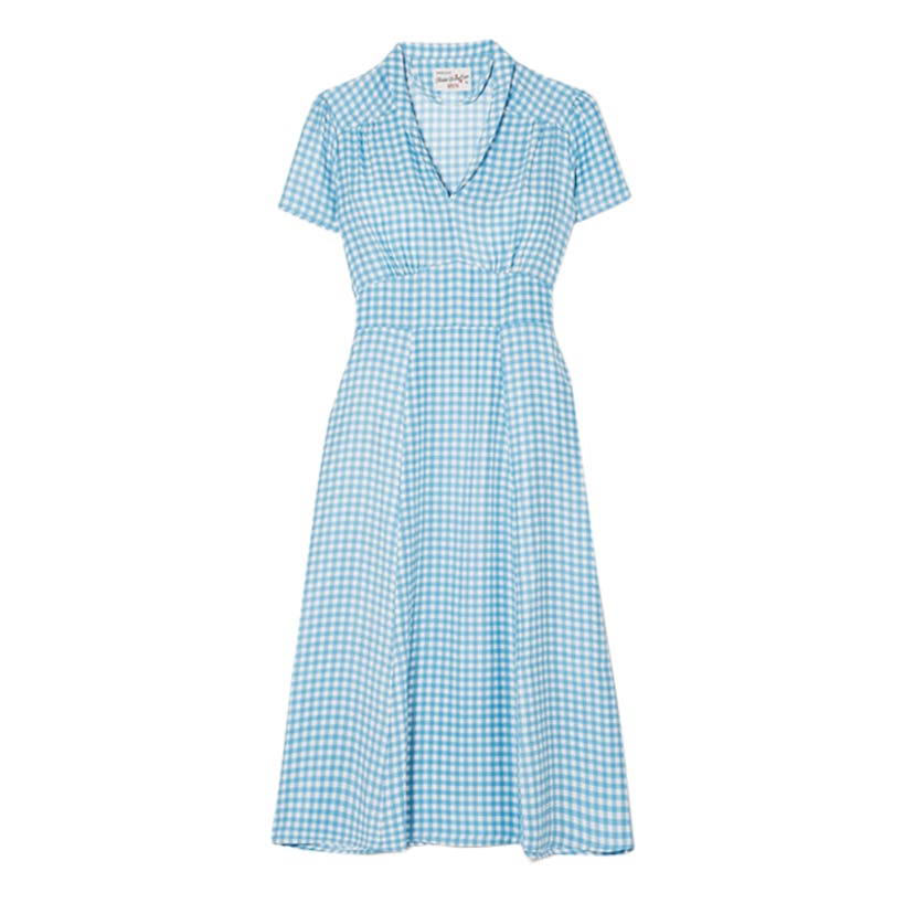 HVN Morgan Gingham Silk Crepe De Chine Midi Dress